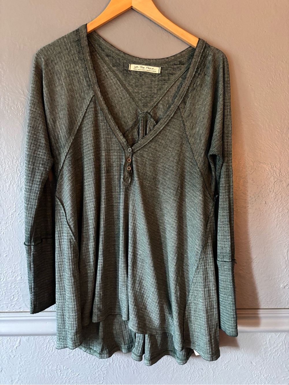 Free People We The Free Waffle Knit Swing Henley Top Green S